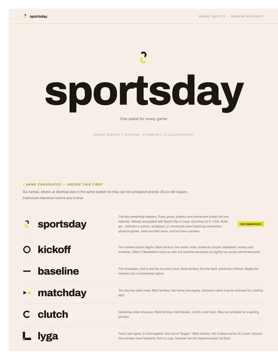 SportsDay brand identity sheet