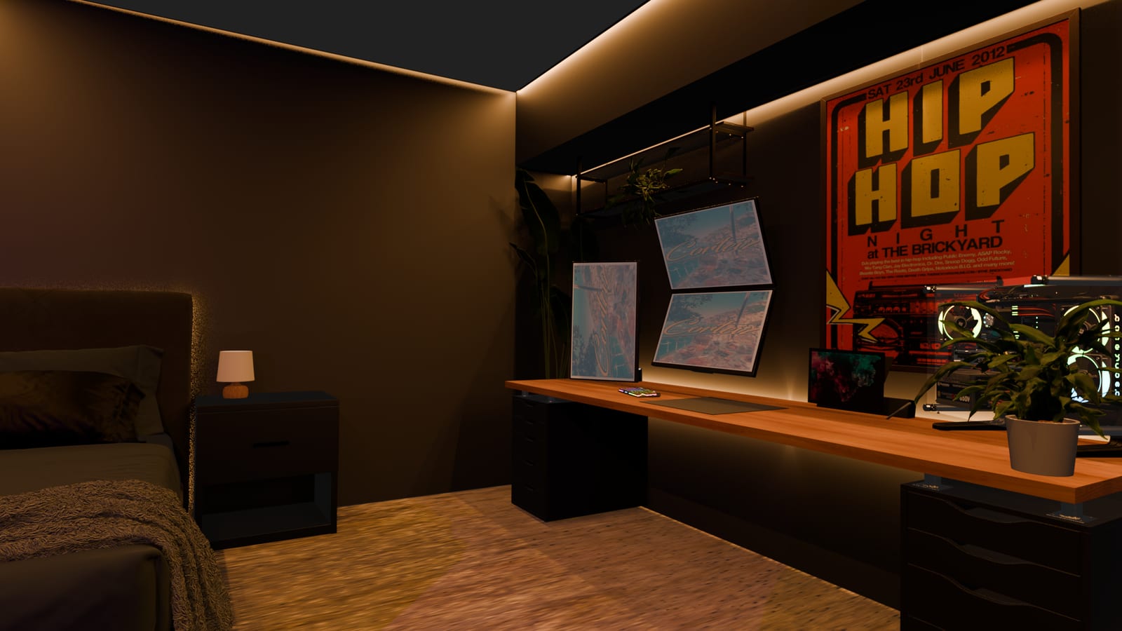 Desk wall — cove lighting